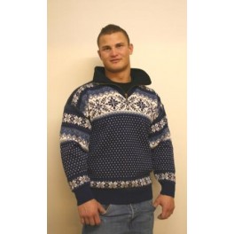 Marineblå sweater i kamgarn med lynlås Marineblå sweater i kamgarn med lynlås