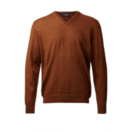 Merino sweater med V-hals - gyldenbrun Merino sweater med V-hals - gyldenbrun