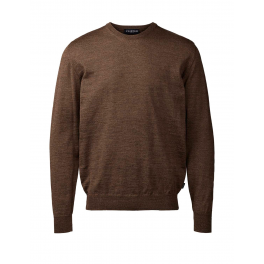 Merino strik med rund hals - brunmeleret Merino strik med rund hals - brunmeleret