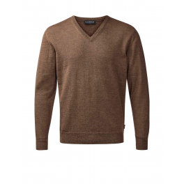 Merino strik med V-hals - brunmeleret Merino strik med V-hals - brunmeleret
