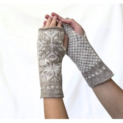 Mohair h&aring;ndledsvarmere - beige m&oslash;nster